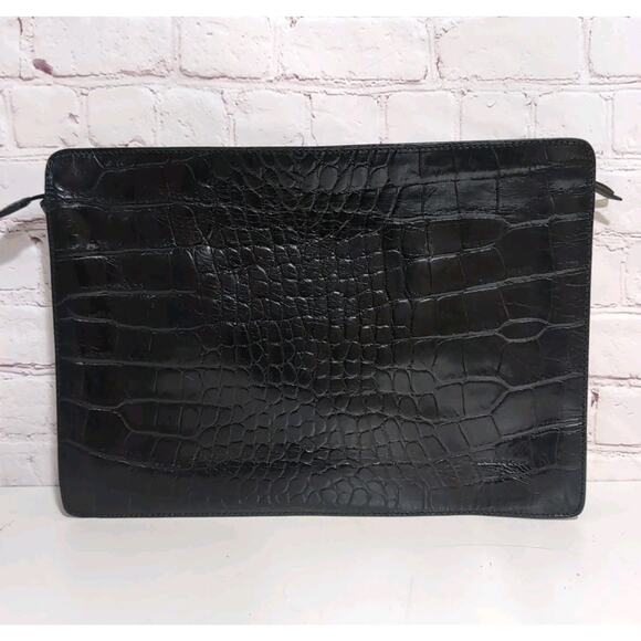 VAGABOND SHOEMAKERS Black Croc Embossed Leather Clutch Pouch Attache EUC - Picture 1 of 14